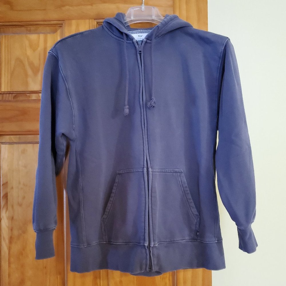 Aritzia TNA Cozy Fleece Boyfriend Zip Hoodie in Washed Charcoal Gray, Size 1